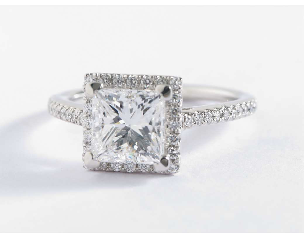 Princess Cut With Halo Engagement Rings
 Princess Cut Halo Diamond Engagement Ring in 14K White