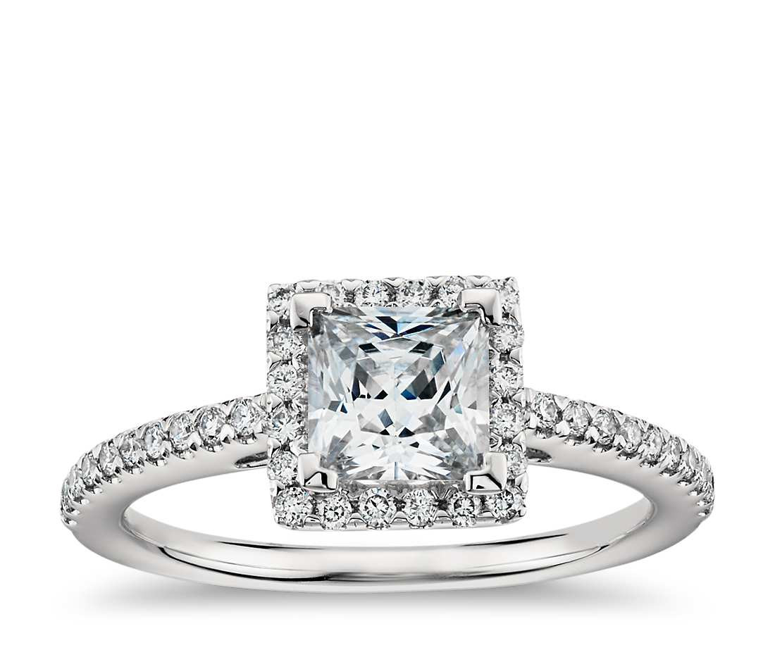 Princess Cut With Halo Engagement Rings
 Princess Cut Halo Diamond Engagement Ring in Platinum