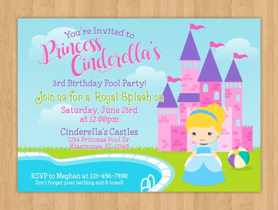 Princess Pool Party Ideas
 Princess Cinderella Pool Party Birthday Invitation