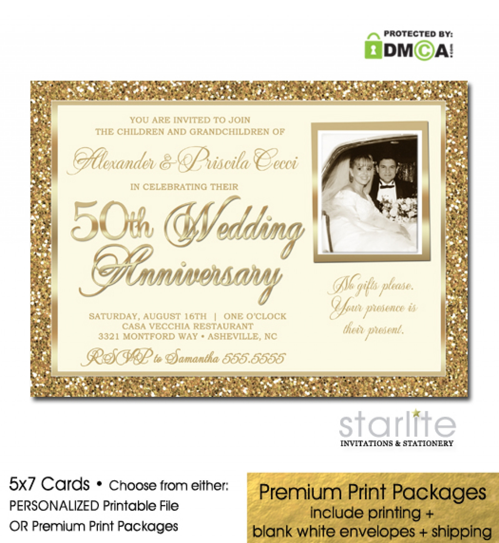 Printable 50th Wedding Anniversary Invitations
 Gold Glitter 50th Wedding Anniversary Invitation