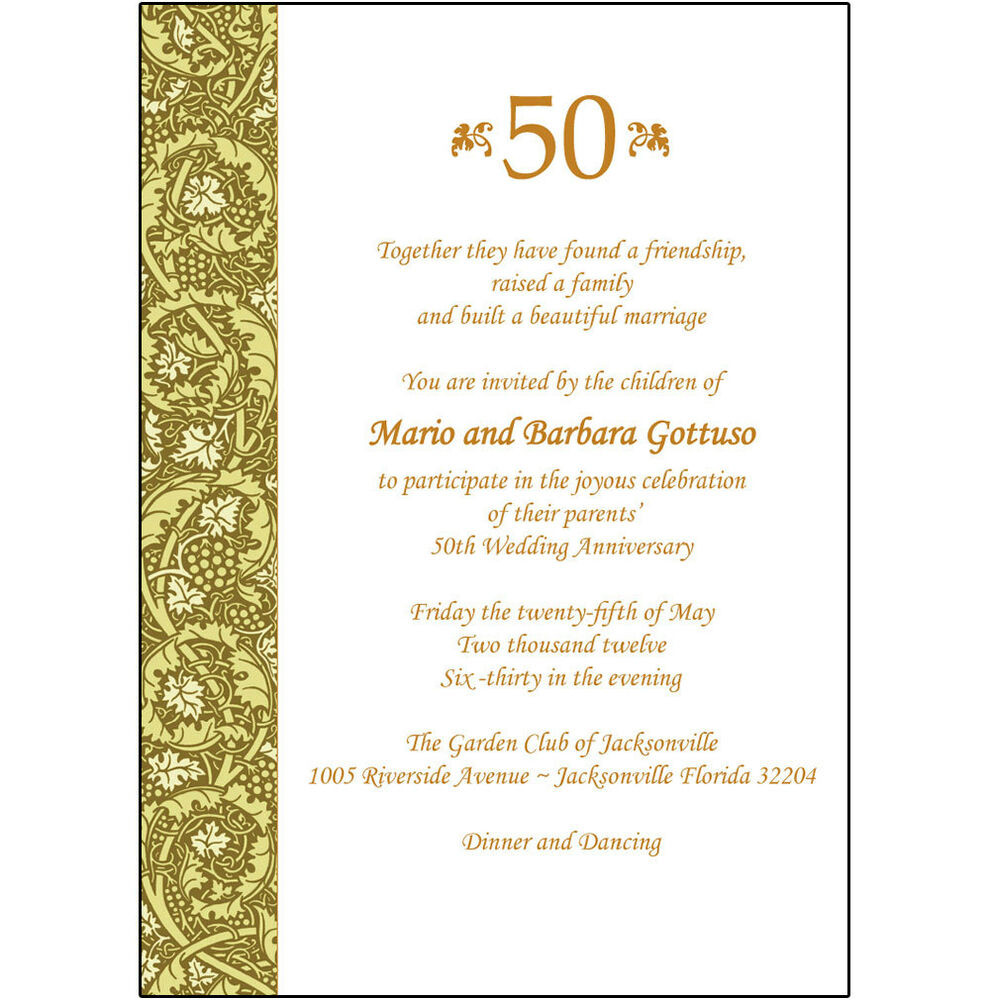 Printable 50th Wedding Anniversary Invitations
 25 Personalized 50th Wedding Anniversary Party Invitations