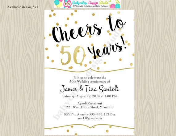 Printable 50th Wedding Anniversary Invitations
 50th Wedding Anniversary invitation invite cheers to 50