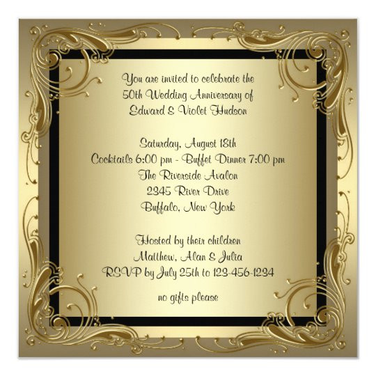Printable 50th Wedding Anniversary Invitations
 Elegant Gold 50th Wedding Anniversary Party Invitation