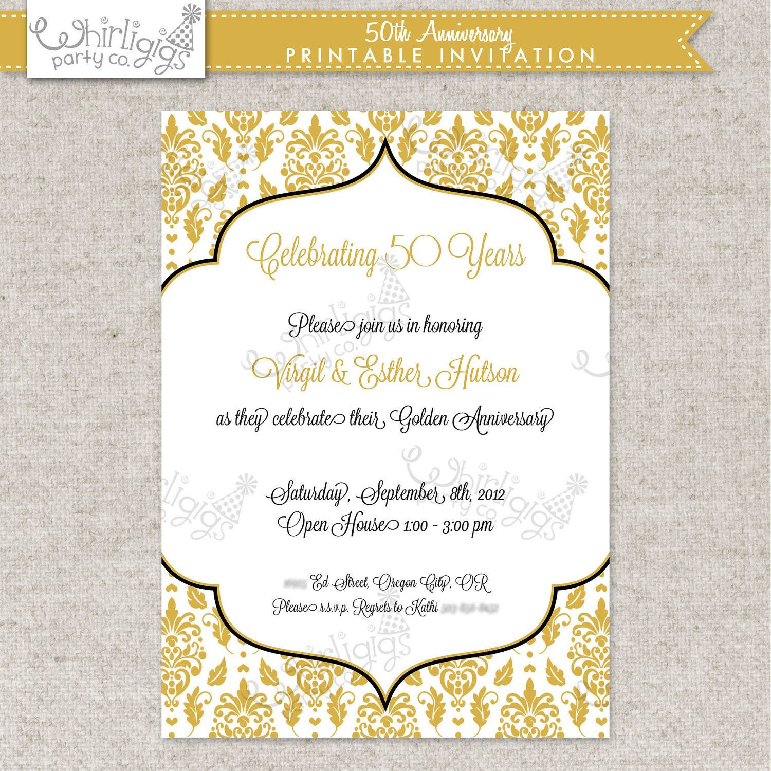 Printable 50th Wedding Anniversary Invitations
 50th Anniversary Invitation Golden Anniversary Invitation
