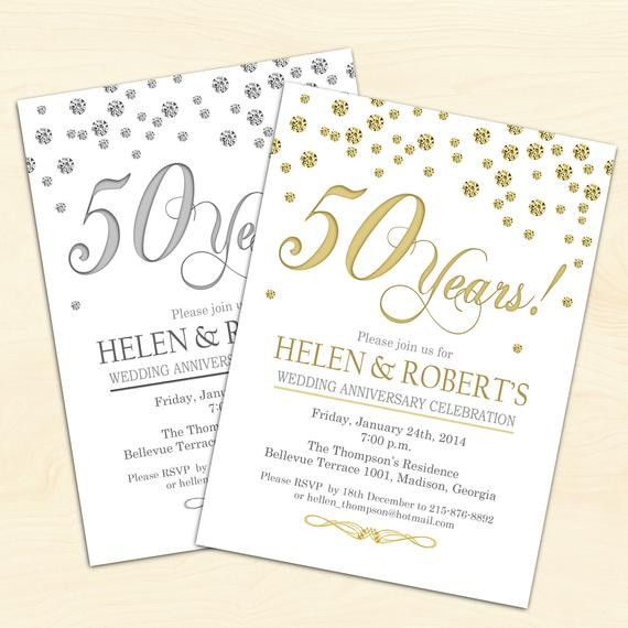 Printable 50th Wedding Anniversary Invitations
 50th Wedding Anniversary Invitation Confetti Gold White
