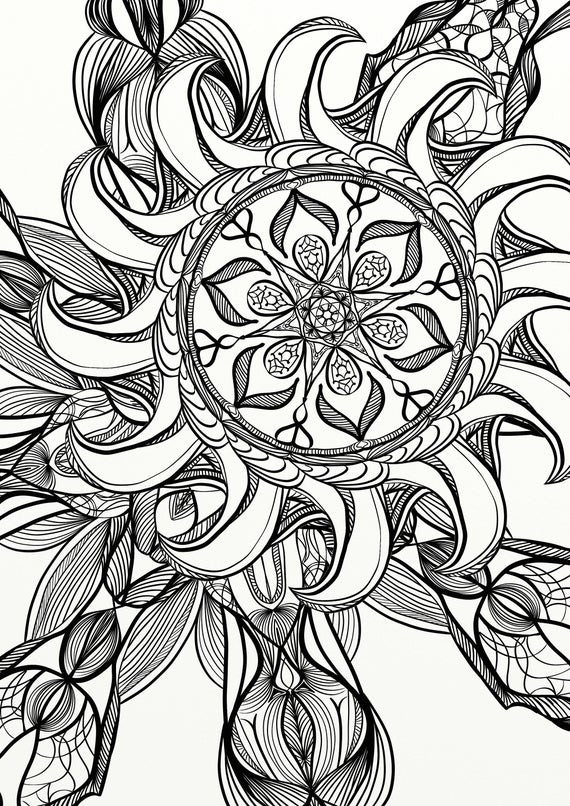 Printable Adult Coloring Book
 Mandala Spiral Relaxing Adult Coloring Page