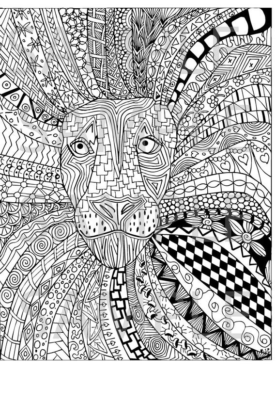 Printable Adult Coloring Book
 Lion Zentangle Adult Coloring Page Instant Download Ready to