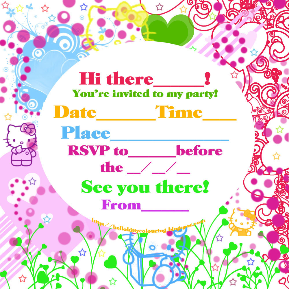 Printable Birthday Invitation Cards
 HELLO KITTY COLORING PAGES