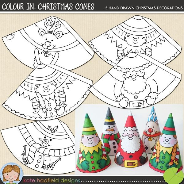 Printable Christmas Crafts For Kids
 Christmas Cones colour in printable craft for kids