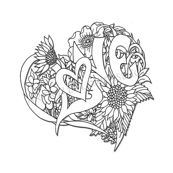 Printable Coloring Pages For Adults Love
 Items similar to Wedding Shower Adult Coloring Page Love