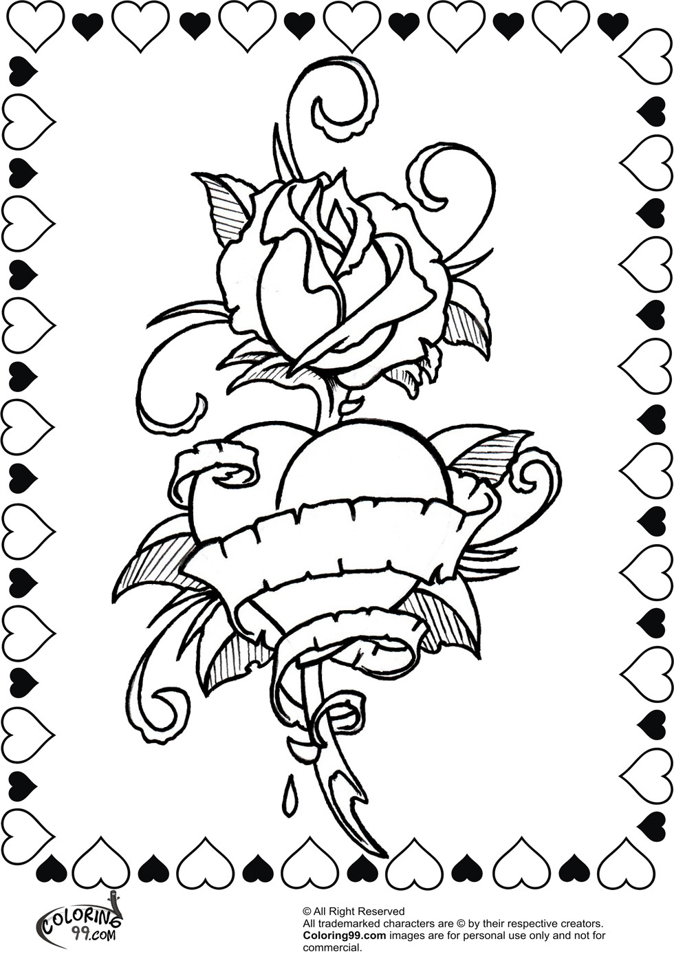 Printable Coloring Pages For Adults Love
 Rose Valentine Heart Coloring Pages