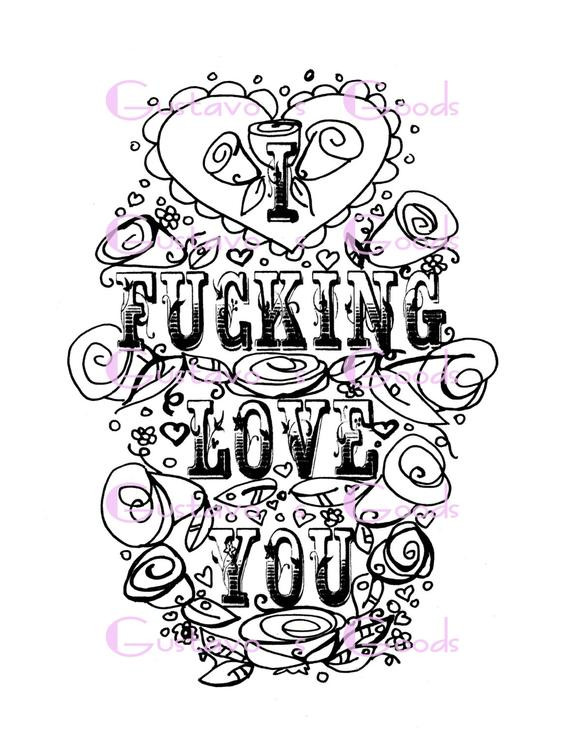 Printable Coloring Pages For Adults Love
 Adult Coloring Page Valentine s Day Curse swear sheet