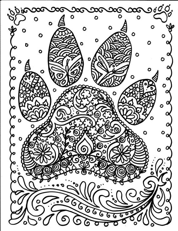 Printable Detailed Coloring Pages
 INSTANT Download Dog Paw Print You be the Artist Dog