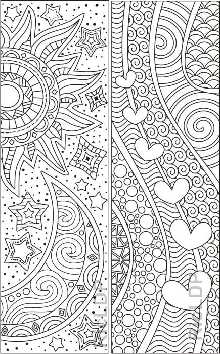 Printable Detailed Coloring Pages
 8 Abstract Design Coloring Bookmarks plus 2 colored items