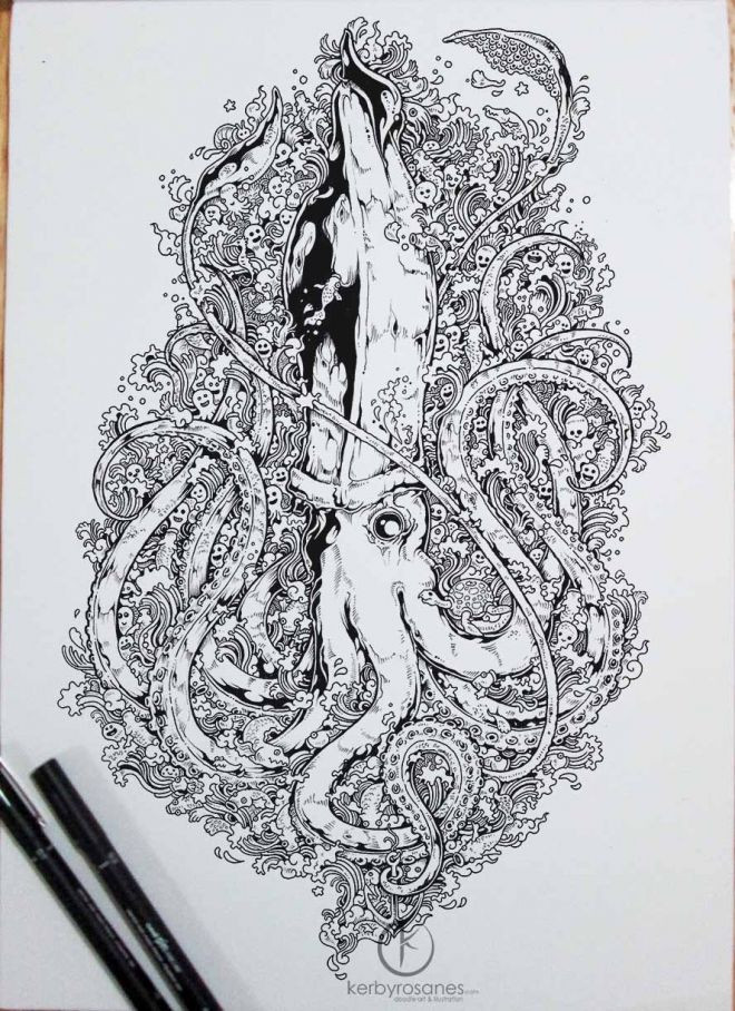 Printable Detailed Coloring Pages
 octopus mural kerby rosanes Doodle Coloring pages