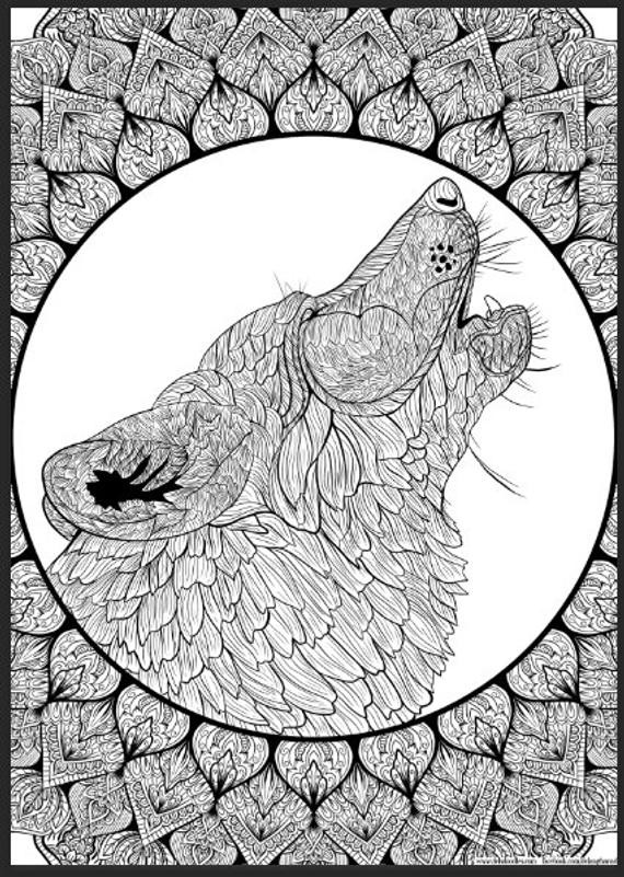 Printable Detailed Coloring Pages
 Wolf Mandala Detailed Colouring Page