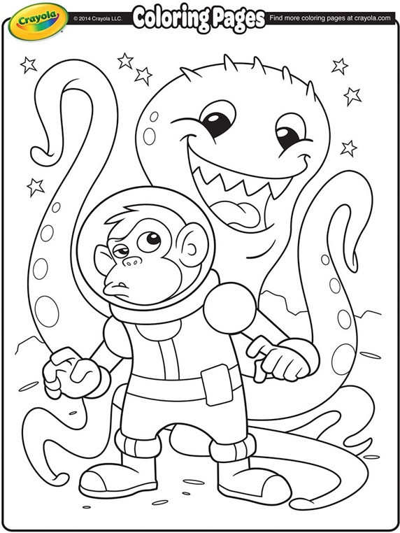 Printable Kids Coloring Sheets
 Space Alien and Monkey Astronaut Coloring Page