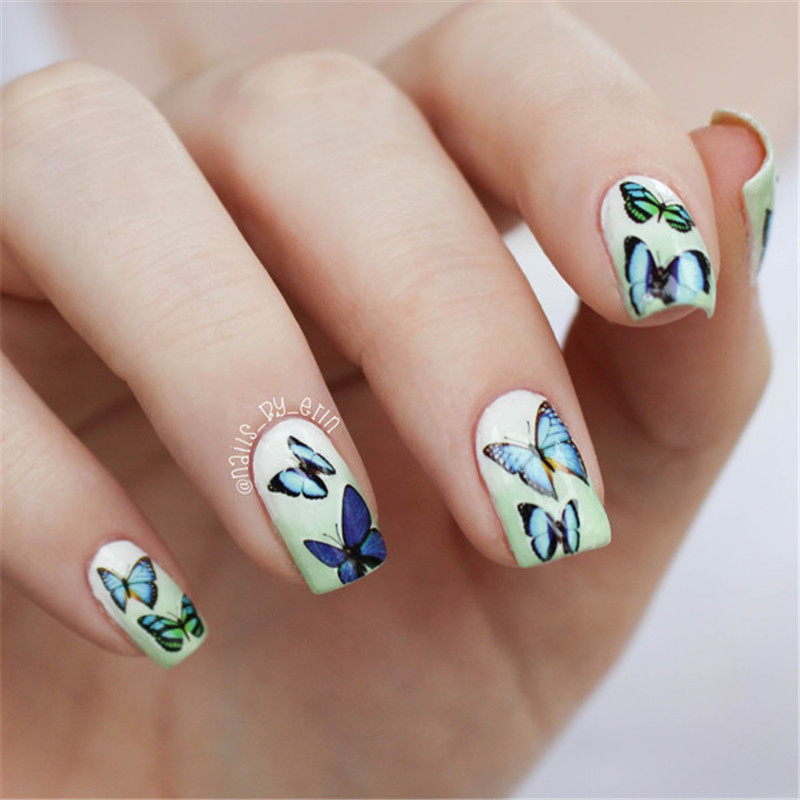 Printable Nail Designs
 Blue Wings Butterfly Design Print Nail Art Water Decals