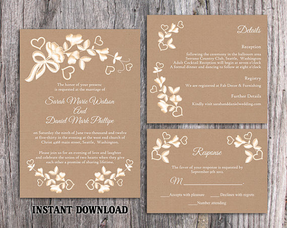 Printable Rustic Wedding Invitations
 DIY Lace Wedding Invitation Template Set Editable Word