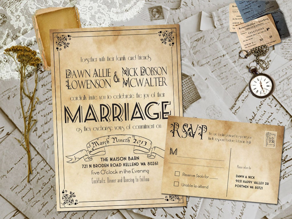 Printable Rustic Wedding Invitations
 Wedding Invite and RSVP Marvelle Vintage Rustic Personalized