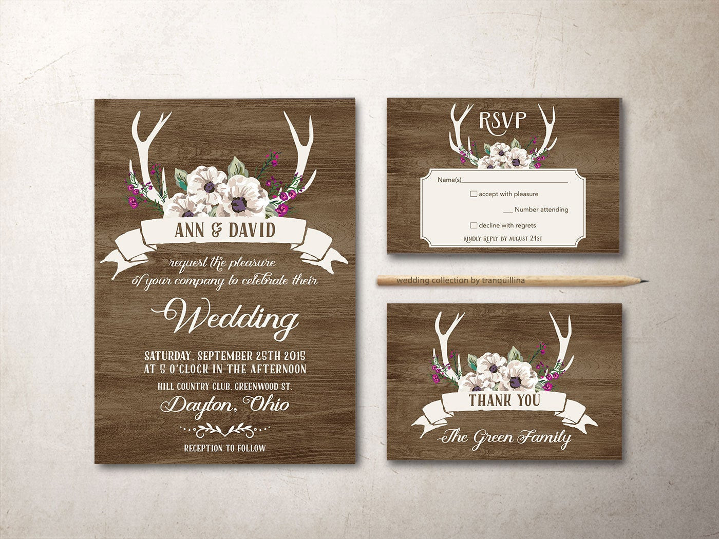 Printable Rustic Wedding Invitations
 Deer Antlers Wedding Invitation Printable Rustic Wedding