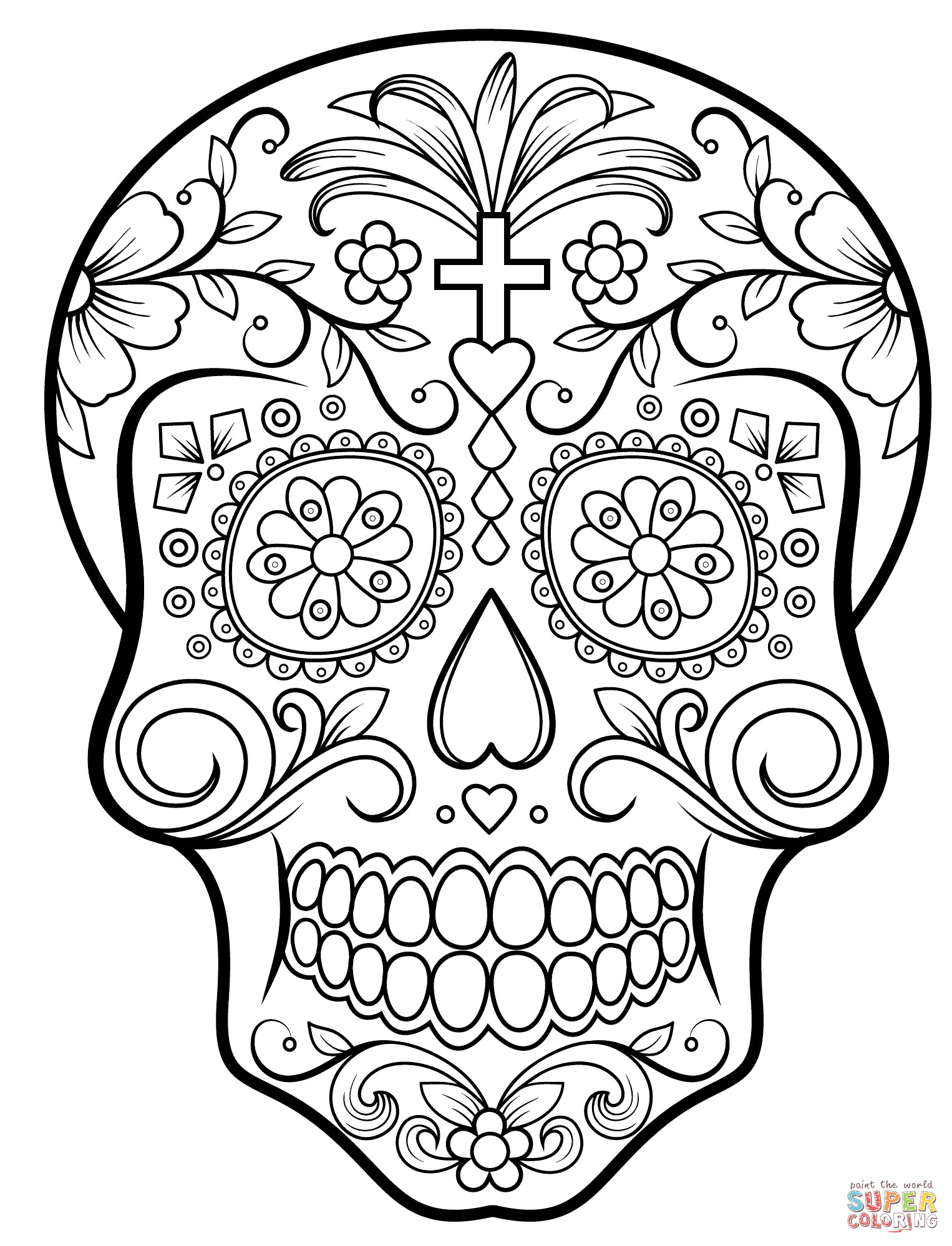 Printable Sugar Skulls Coloring Pages
 Sugar Skull coloring page
