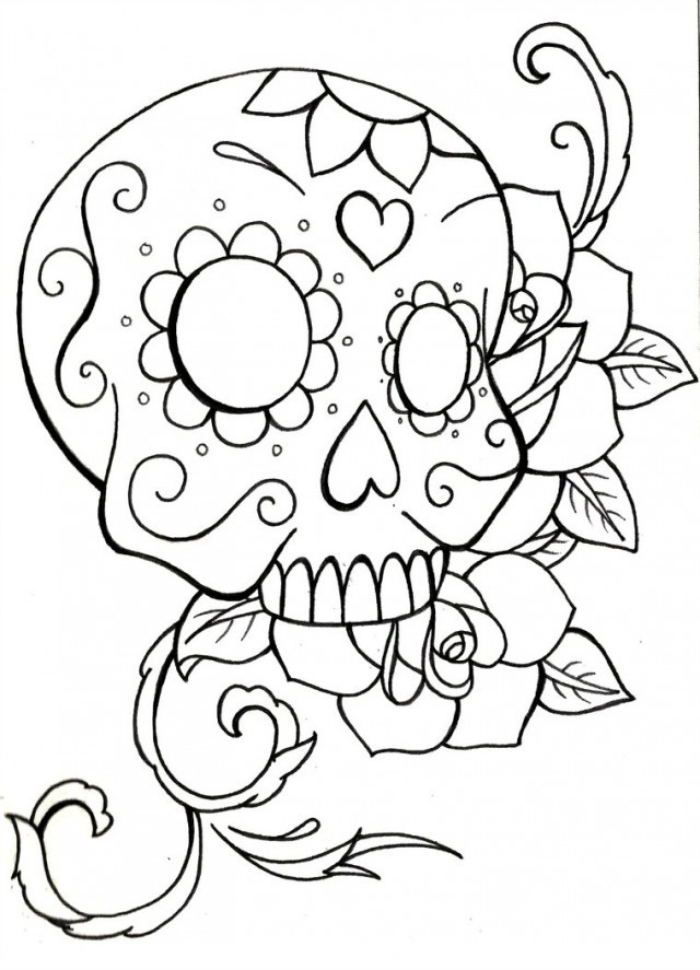 Printable Sugar Skulls Coloring Pages
 Sugar Skulls Drawing at GetDrawings