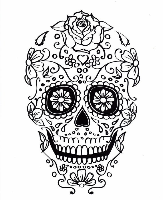 Printable Sugar Skulls Coloring Pages
 Five different sugar skull coloring pages printable digital