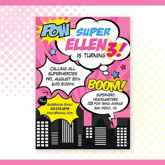Printable Superhero Birthday Invitations
 Custom PRINTABLE Superhero Girl Birthday Invitation