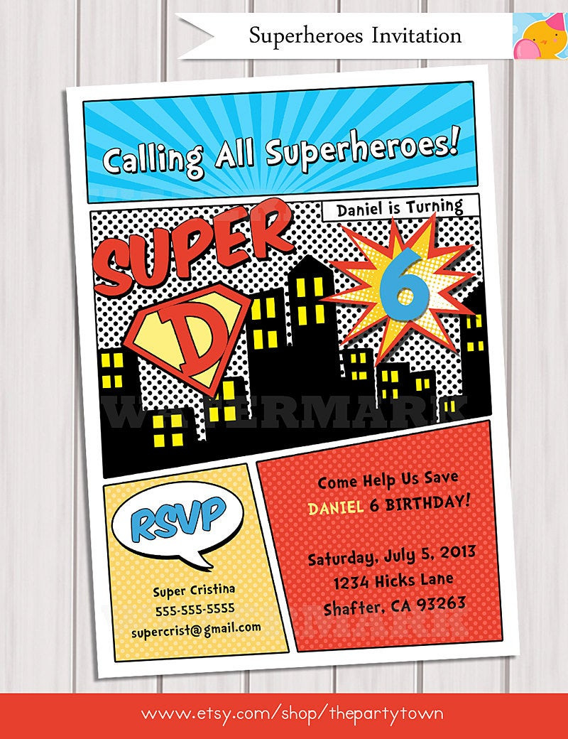 Printable Superhero Birthday Invitations
 Superhero Birthday Party Invitation Personalized Printable