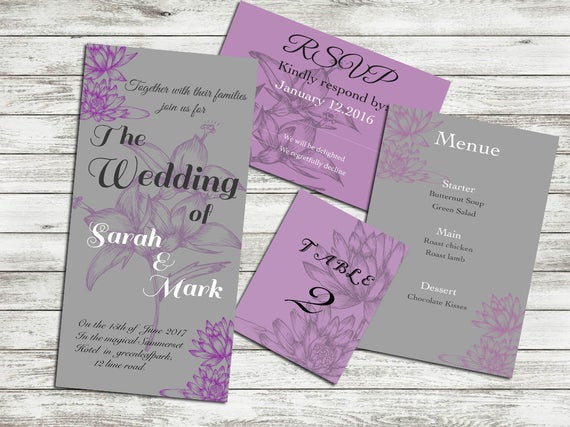 Printable Wedding Invitations Kits
 Printable Wedding invitation purple and grey kit