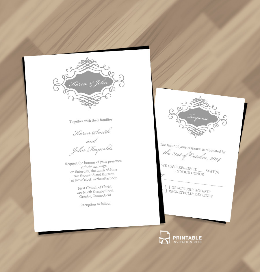 Printable Wedding Invitations Kits
 Beautiful Wedding Monogram Free Invitation and RSVP