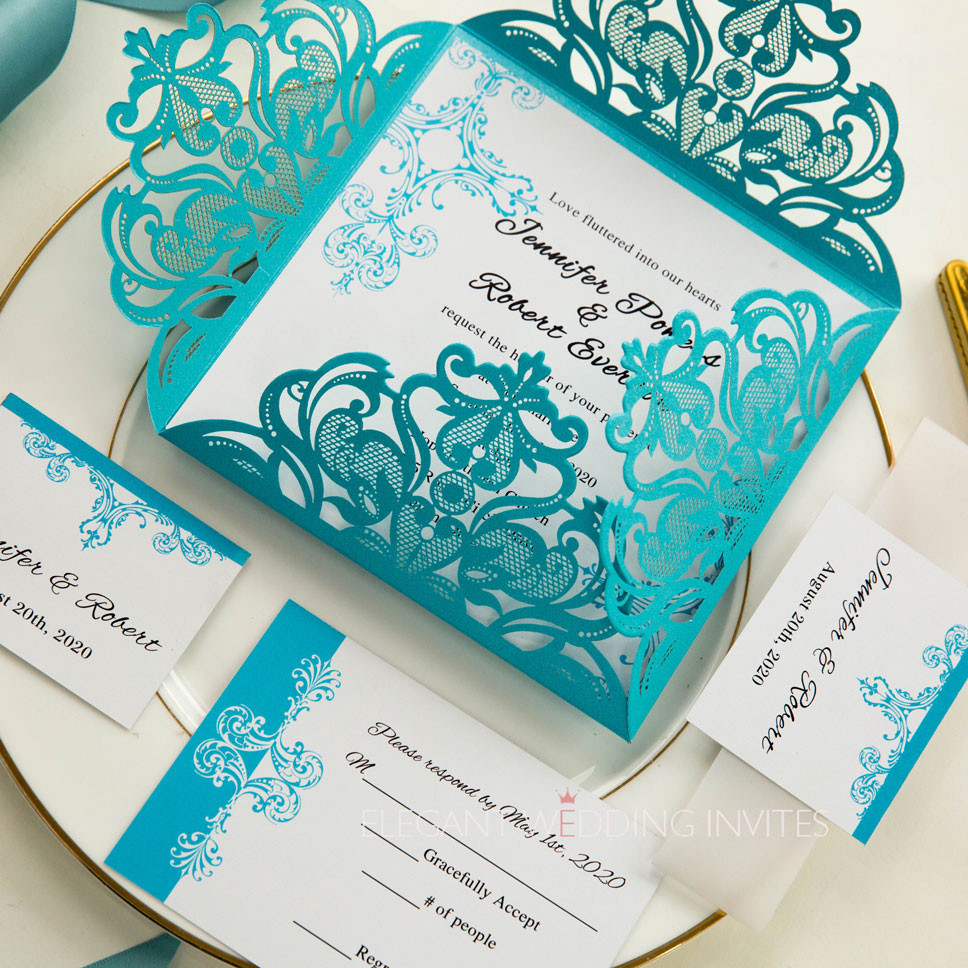 Printable Wedding Invitations Kits
 tiffany blue swirl laser cut wedding invitation kits