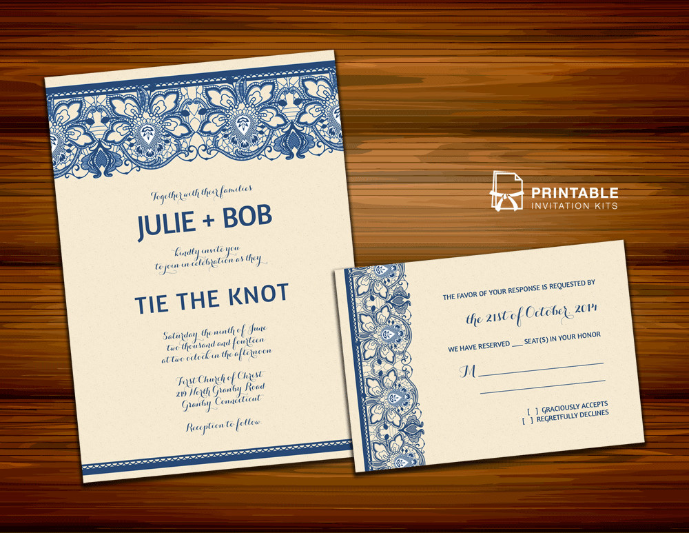 Printable Wedding Invitations Kits
 Lace Invitation Design for Burlap and Lace Weddings