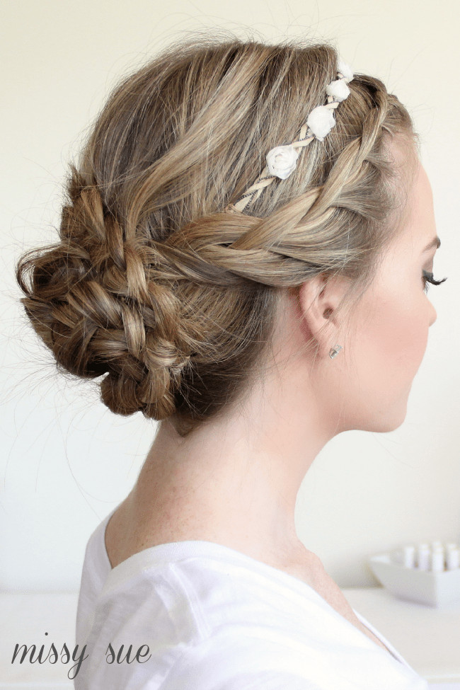 Prom Hairstyles With Headband
 Braided Updo and Flower Crown