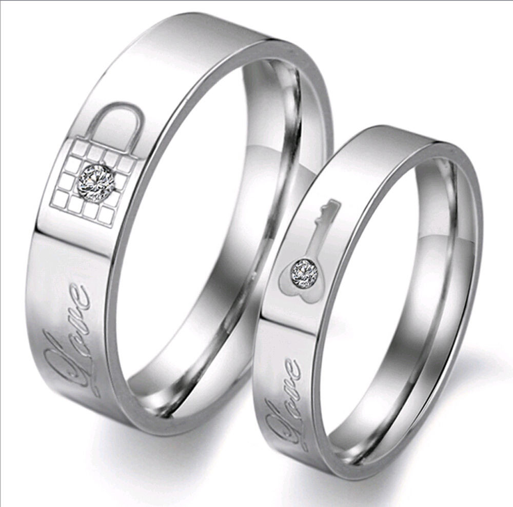 Promise Engagement Wedding Ring
 Lock and Key Promise Ring " Love " Engraved Couples