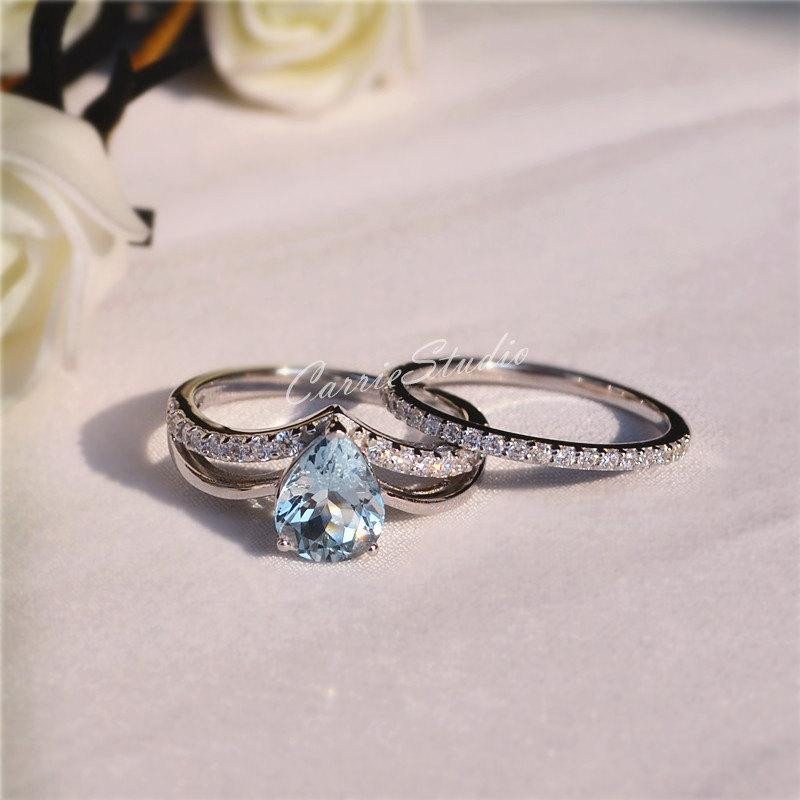 Promise Engagement Wedding Ring
 CarrieStudio Natural Aquamarine Ring Set Aquamarine