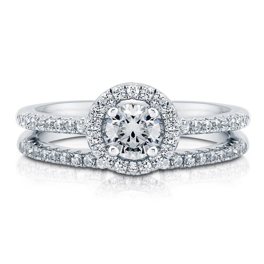 Promise Engagement Wedding Ring
 Silver Halo Promise Engagement Ring Set Made with