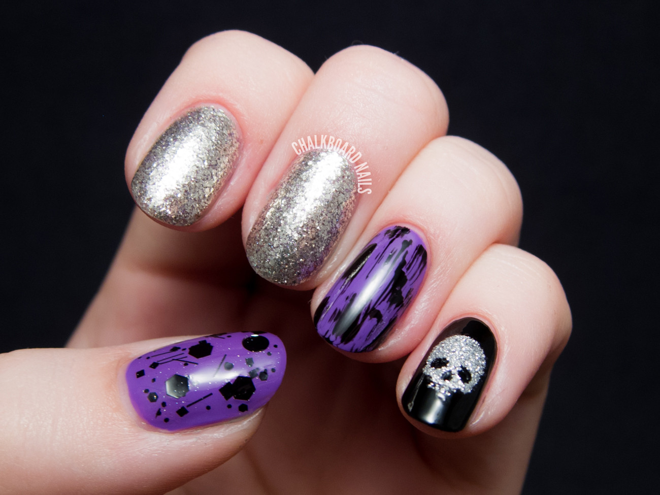 Punk Nail Designs
 Pop Punk Skittlette with Glittery Skull and Distressed