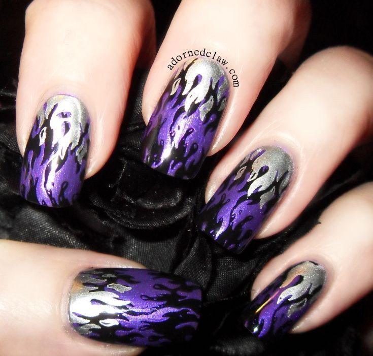 Purple And White Nail Designs
 Purple Flames nail art in 2019