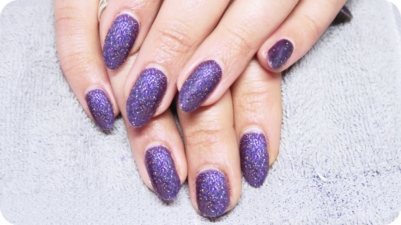 Purple Glitter Nails
 Matte Purple Glitter nails with Gel Polish How to do