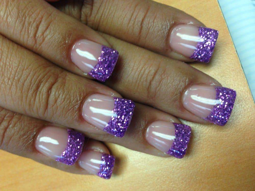 Purple Glitter Nails
 Acrylic nails with purple glitter tip by Lee Yelp