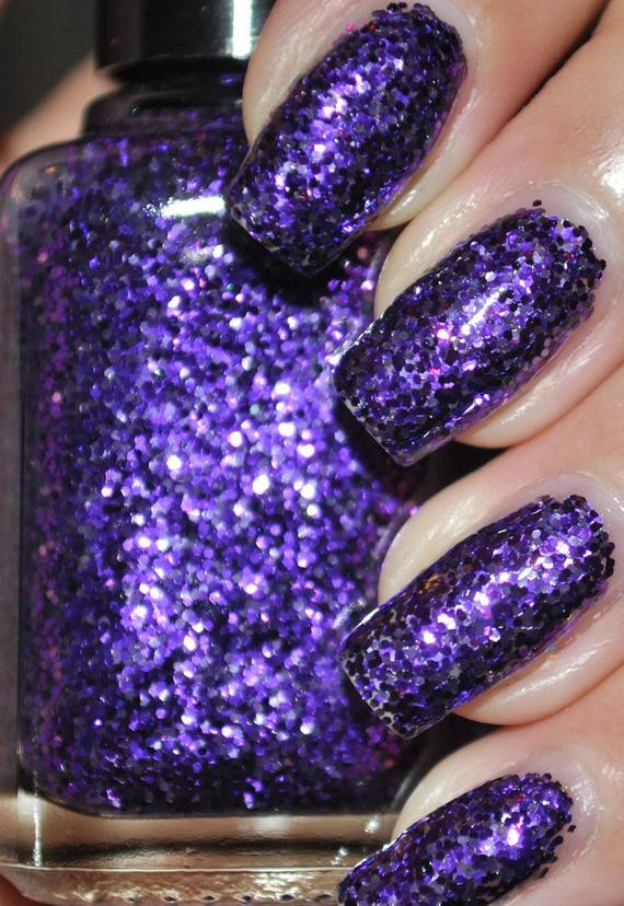 Purple Nails With Glitter
 Items similar to Pony Purple Glitter Nail Polish 15ml