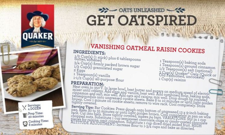 Quaker Vanishing Oatmeal Cookies
 Vanishing Oatmeal Raisin Cookies – Home at the WhackyShack