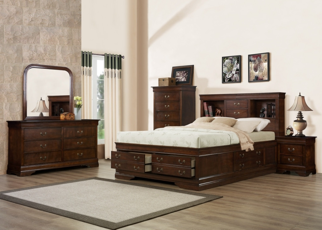 Queen Bedroom Sets With Storage
 Bedroom AG329 Set Queen Storage Bed Brown Cherry Direct