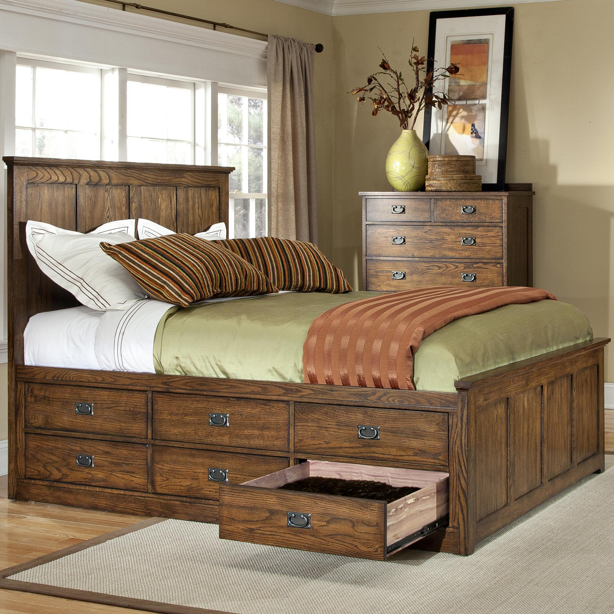 Queen Bedroom Sets With Storage
 Intercon Oak Park Mission Queen Bed with Twelve Underbed