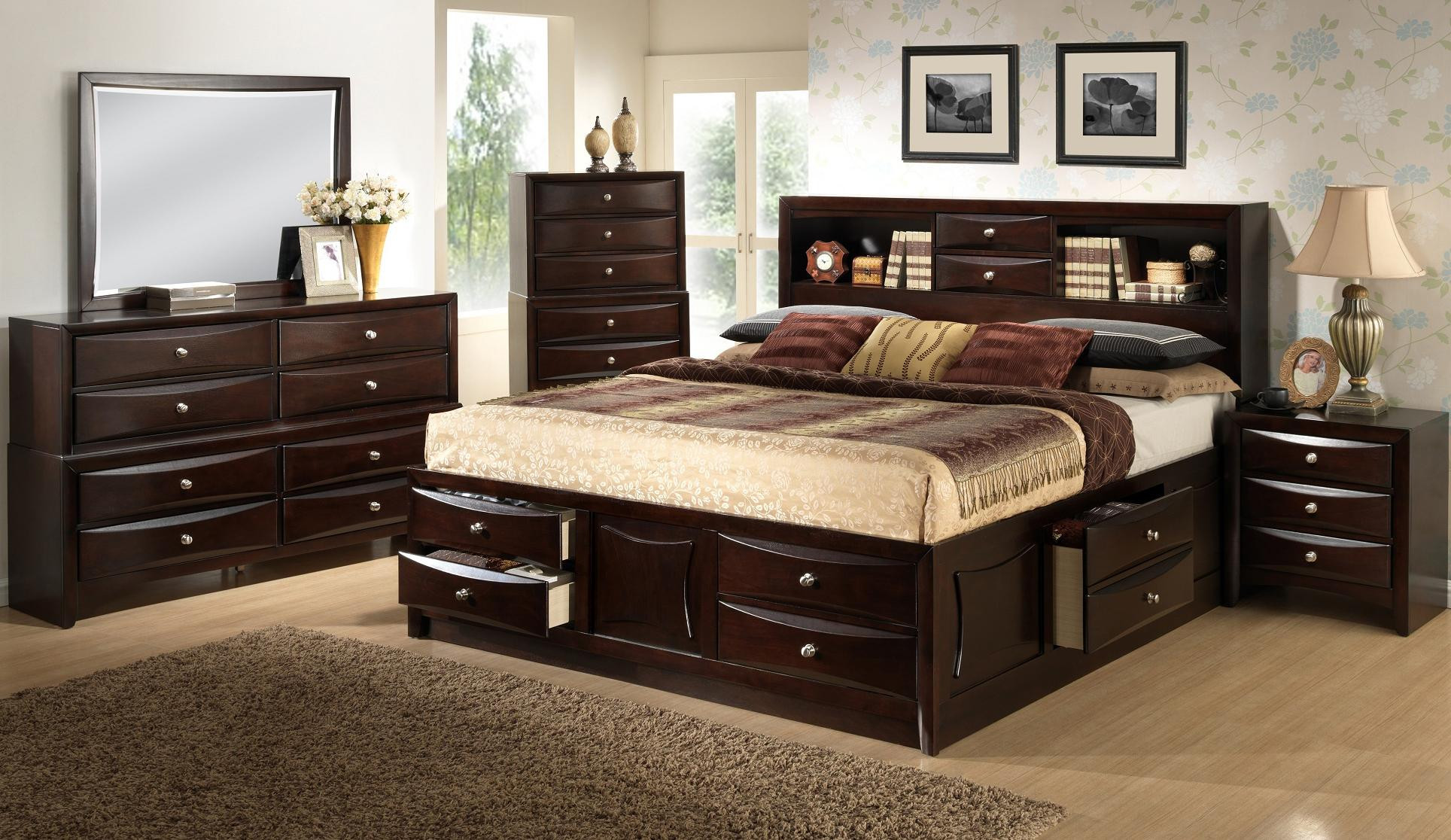 Queen Bedroom Sets With Storage
 Lifestyle Todd Queen Storage Bed w Bookcase Headboard