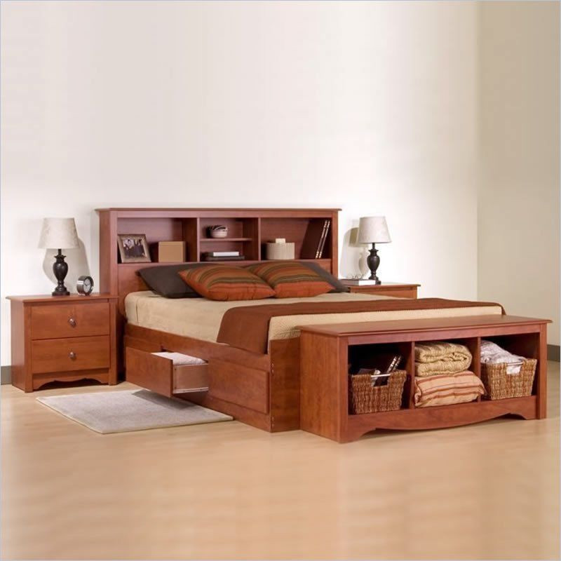 Queen Bedroom Sets With Storage
 Prepac Monterey Cherry Queen Wood Platform Storage Bed 3