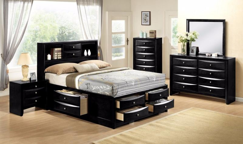 Queen Bedroom Sets With Storage
 Modern Black Finish Storage Queen Size Bedroom Set 5 Pcs