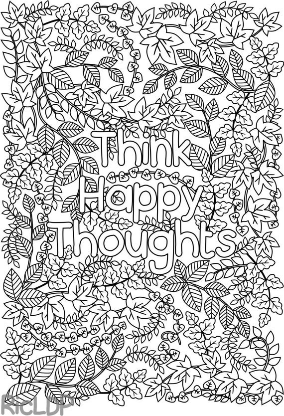 Quote Coloring Pages For Adults
 Printable Think Happy Thoughts coloring page by